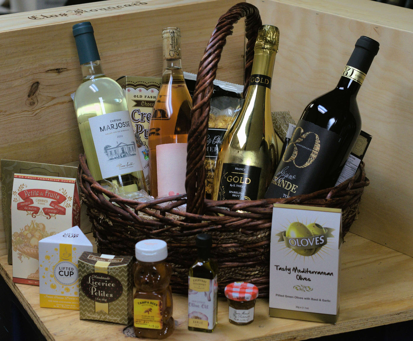 Four Bottles Gift Basket