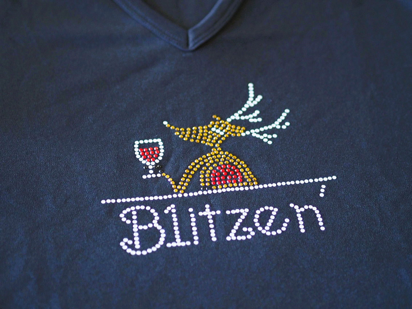 Rhinestone Short Sleeve V-Necks - Blitzen