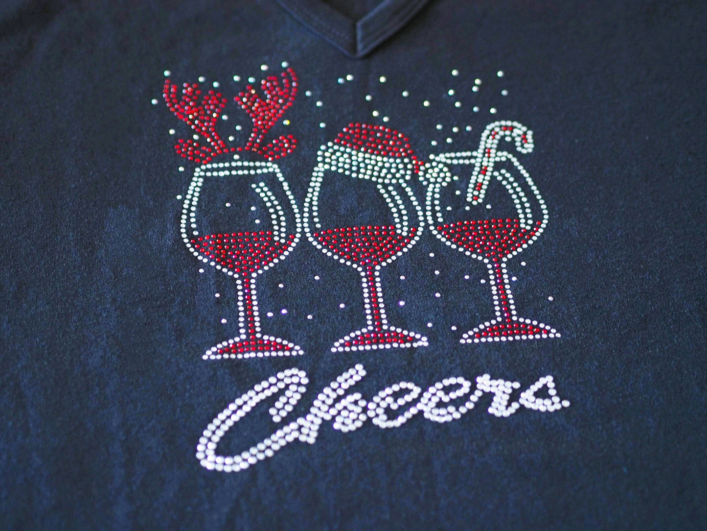 Rhinestone Short Sleeve V-Necks - Cheers