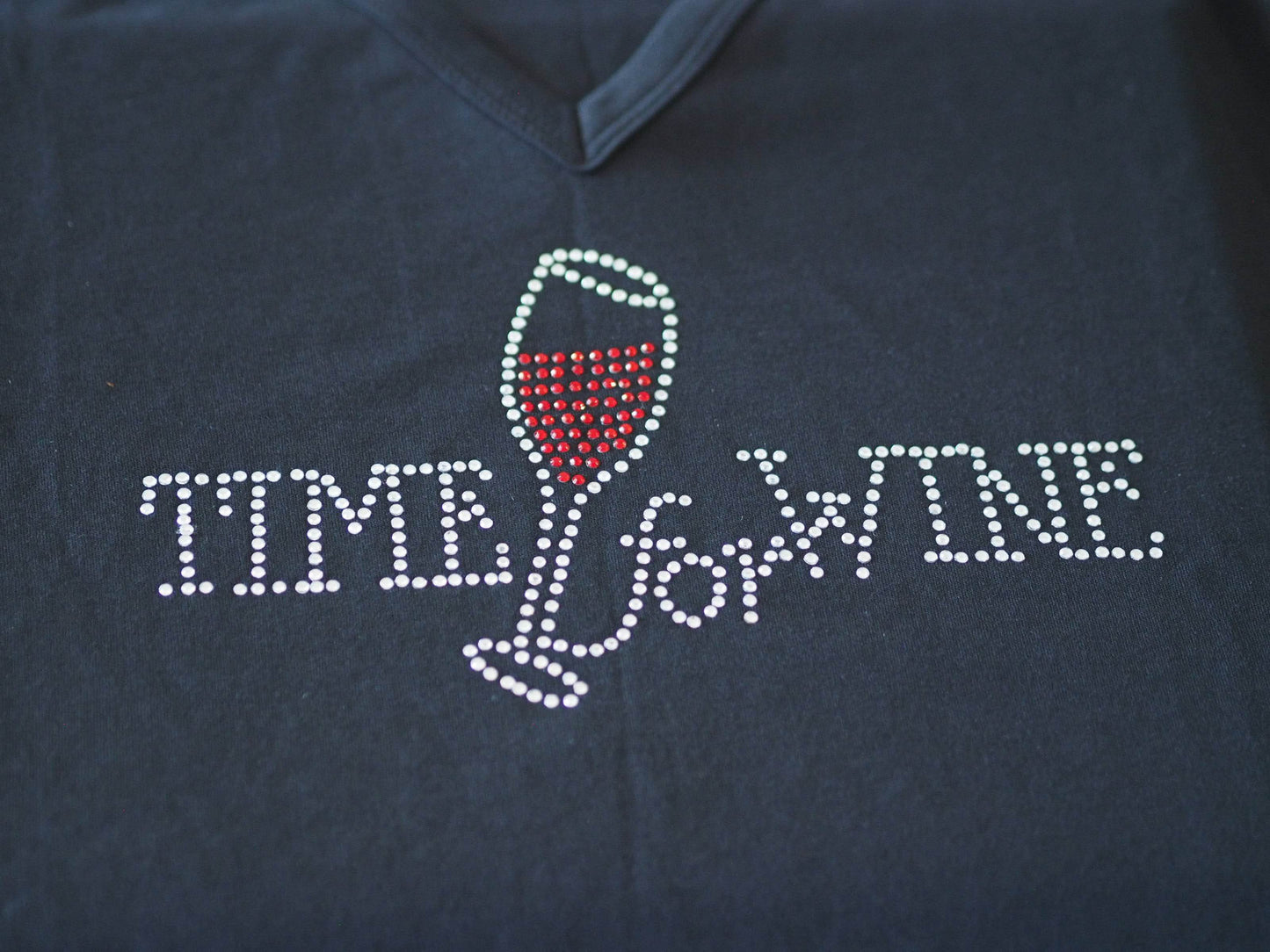 Rhinestone Short Sleeve V-Necks - Time For Wine