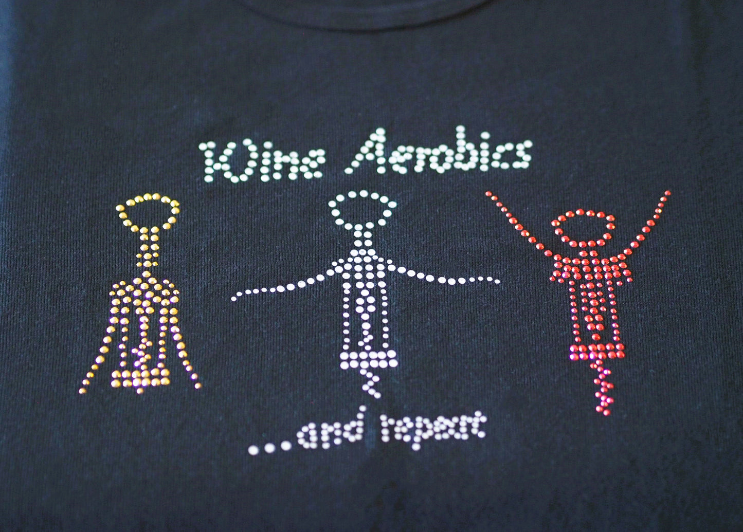 Rhinestone Short Sleeve U-Necks - Wine aerobics