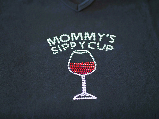Rhinestone Short Sleeve V-Necks - Mommy's sippy cup