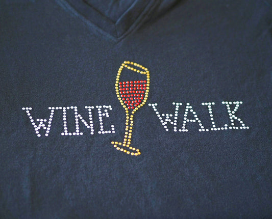Rhinestone Short Sleeve V-Necks - Wine Walk